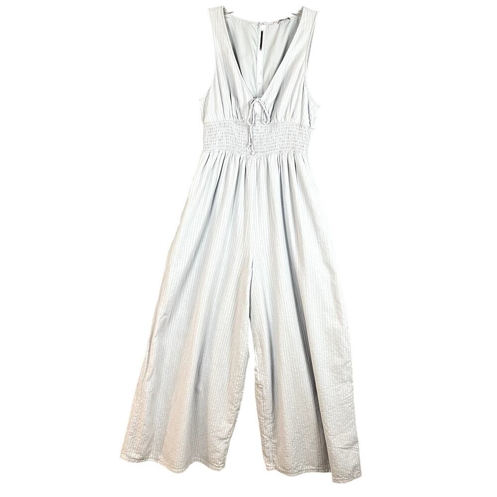American Eagle‎ Jumpsuit Womens M Light Blue Wide Leg Ruched Resort Boho